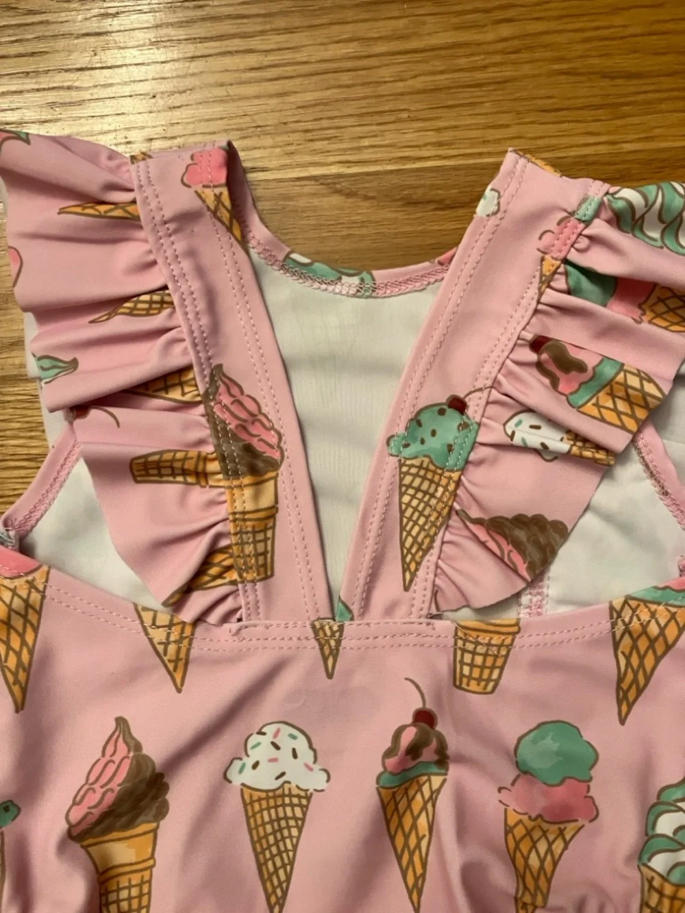 MudPie 3-6 month baby/toddler Pink Ice Cream cone 1 Piece Swimsuit w/ headband